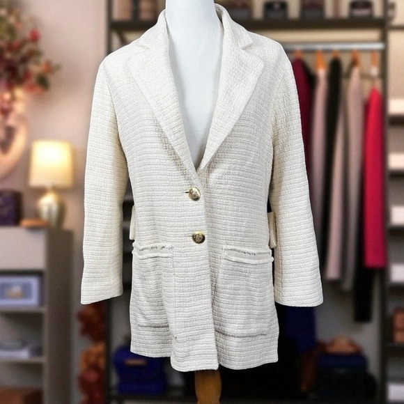 Maje Jackets & Blazers - NWT Maje Women Tweed Blazer S Ivory Classic Fringe Career Old Money Scandigirl
